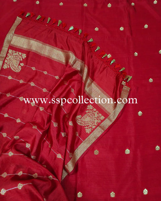 Red Pure Chiniya Silk Banarasi Suit