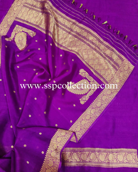 Purple Pure Kora Silk Banarasi Suit