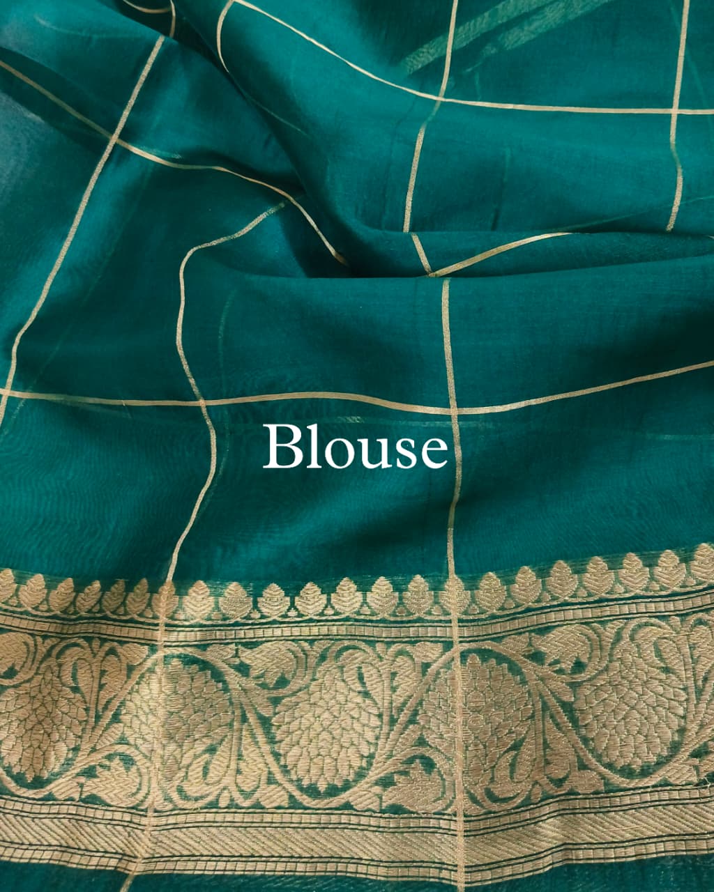Teal-Green Pure Kora Silk Banarasi Saree