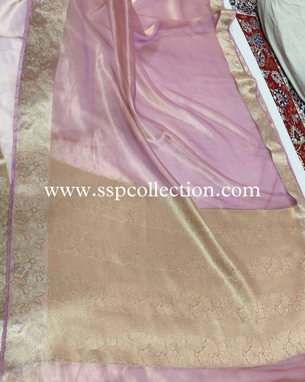 Lilac Pure Tissue Silk Alfi Banarasi Saree