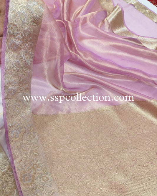 Lilac Pure Tissue Silk Alfi Banarasi Saree