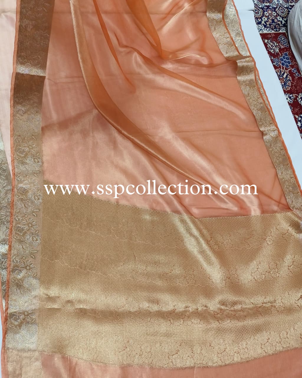 Peach Pure Tissue Silk Alfi Banarasi Saree