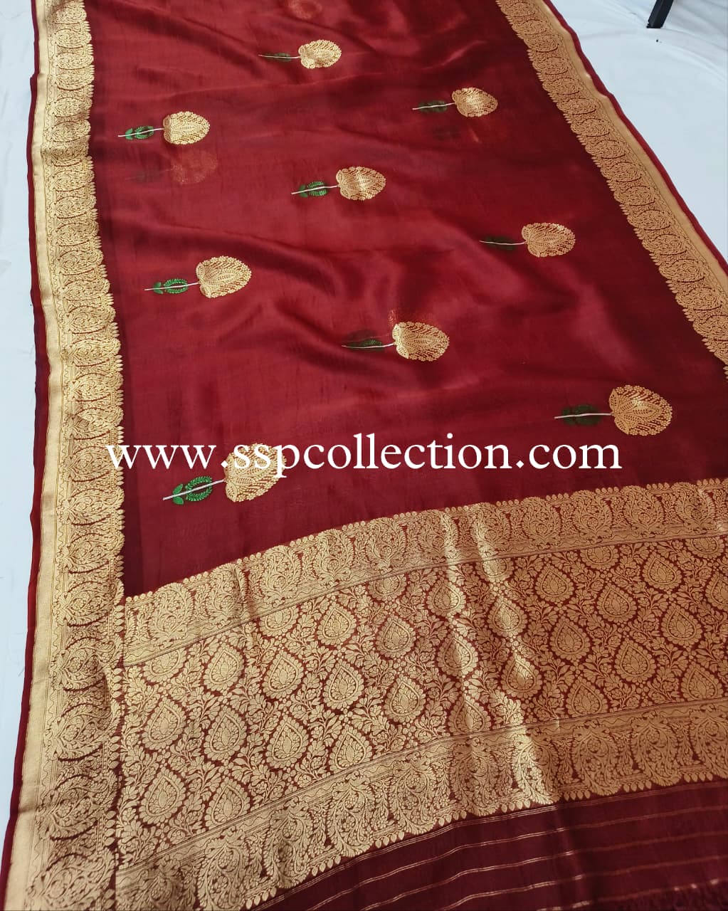 Maroon Pure Kora Silk Tilfi Banarasi Saree