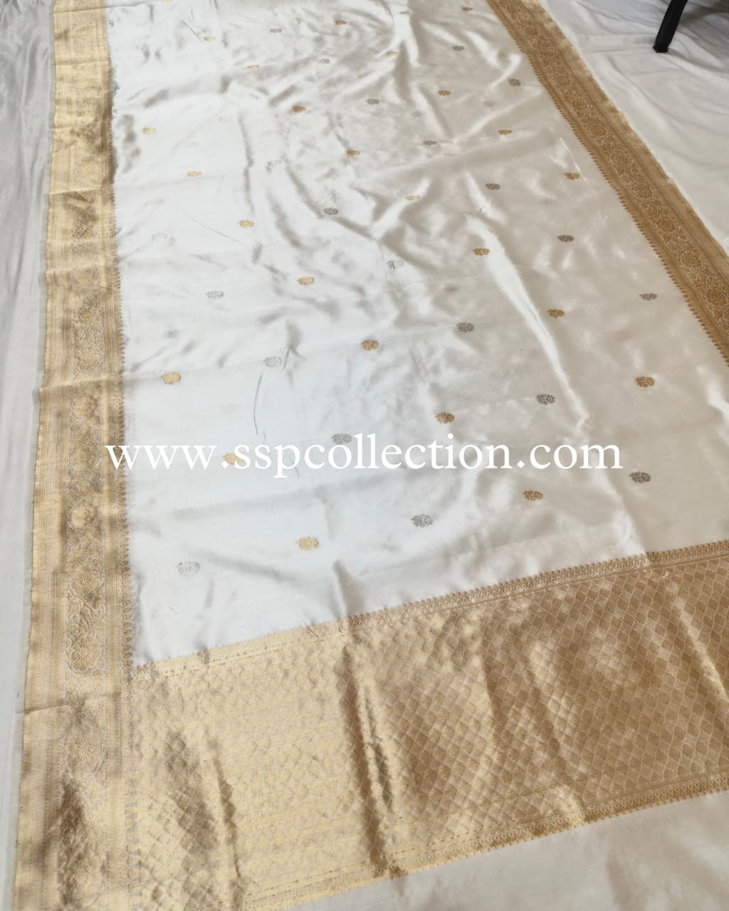 White Pure Mango Silk Banarasi Saree