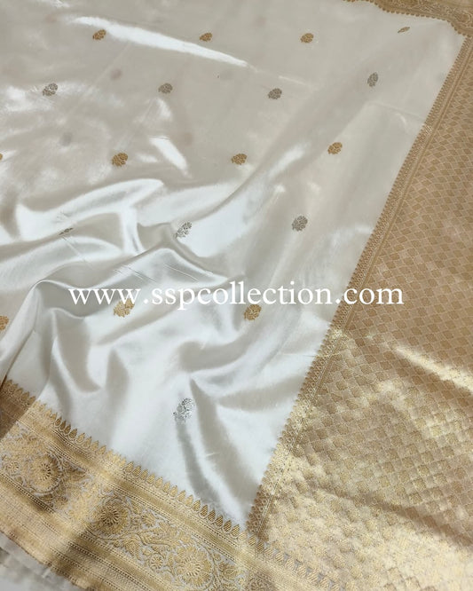 White Pure Mango Silk Banarasi Saree