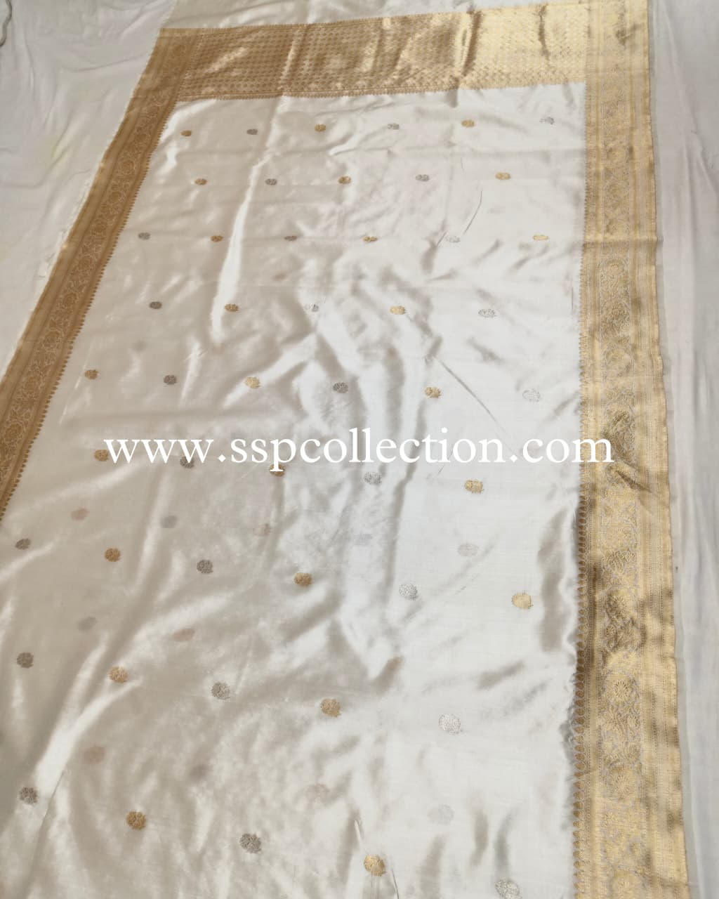 White Pure Mango Silk Banarasi Saree