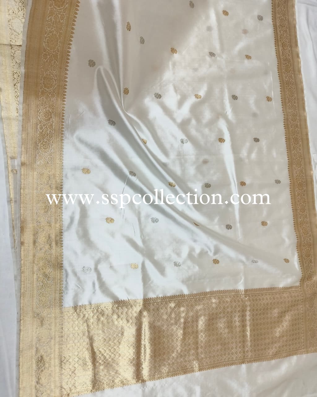 White Pure Mango Silk Banarasi Saree