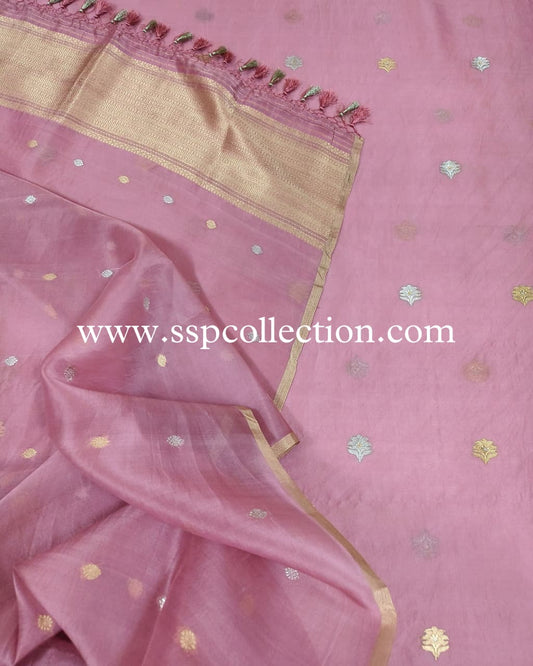 Light-Mauve Pure Kora Silk Sona-Roopa Banarasi Suit