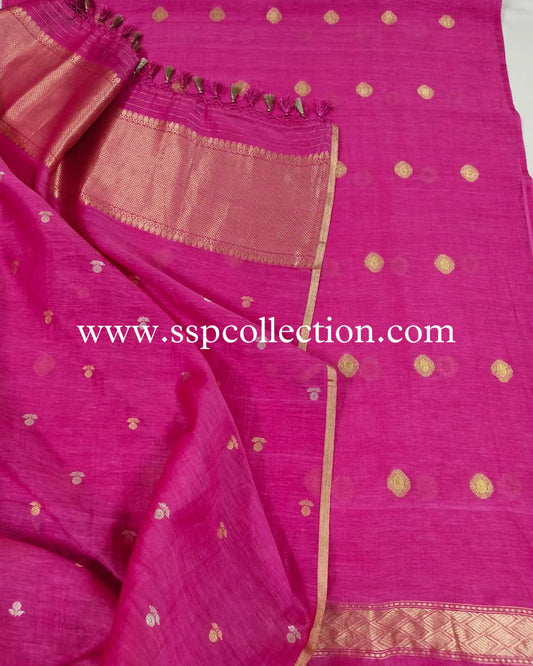 Pink Pure Linen Silk Sona-Roopa Banarasi Suit