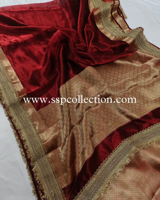 Maroon Banarasi Pure Tissue Silk Saree