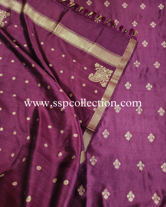 Wine Pure Mango Silk Banarasi Suit