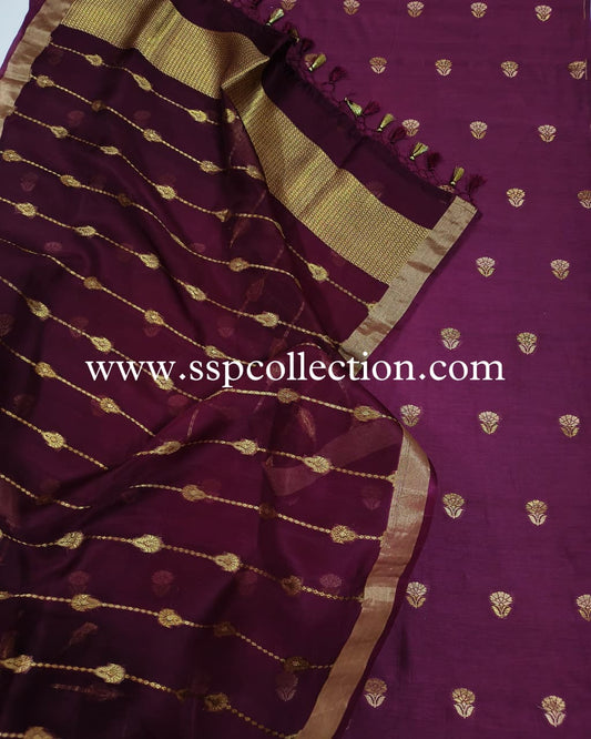 Wine Pure Silk Banarasi Suit