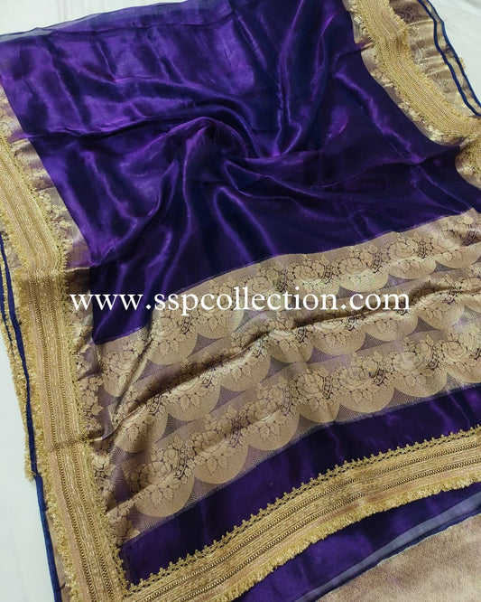 Purple Banarasi Pure Tissue Silk Saree