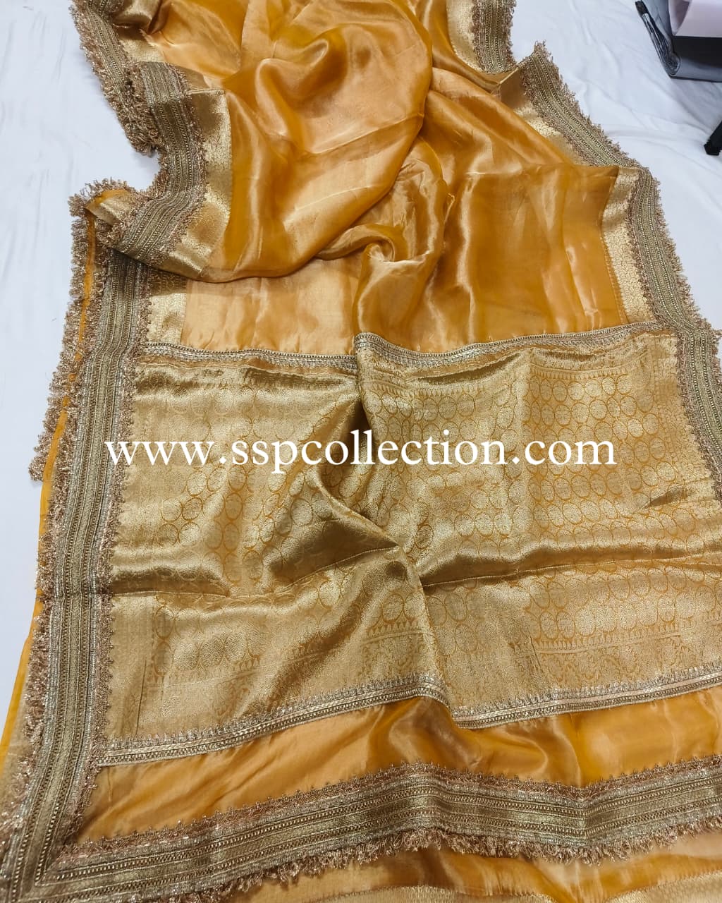 Yellow-Gold Banarasi Pure Tissue Silk Saree