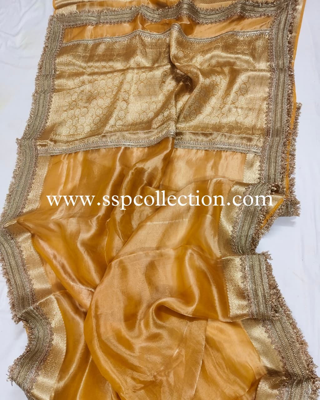 Yellow-Gold Banarasi Pure Tissue Silk Saree