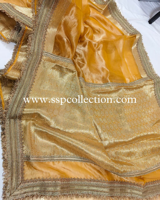 Yellow-Gold Banarasi Pure Tissue Silk Saree