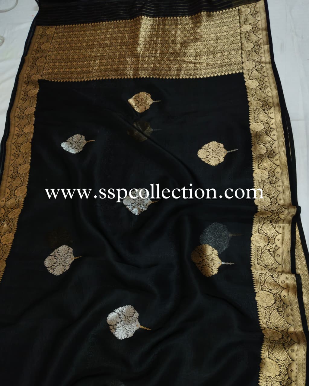 Black Pure Kora Silk Banarasi Saree