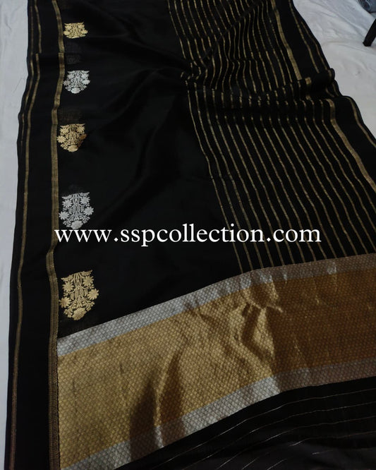 Black Pure Kora Silk Banarasi Saree