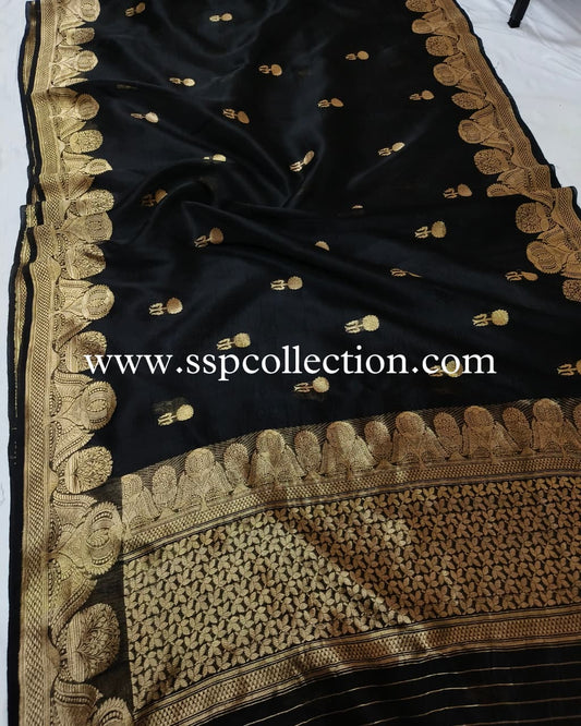 Black Pure Kora Silk Banarasi Saree