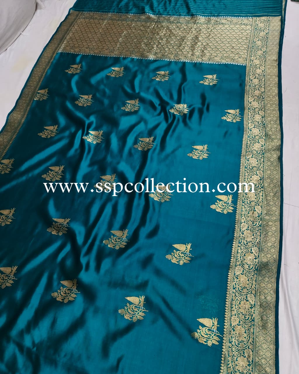 Teal-Blue Pure Mango Silk Banarasi Saree