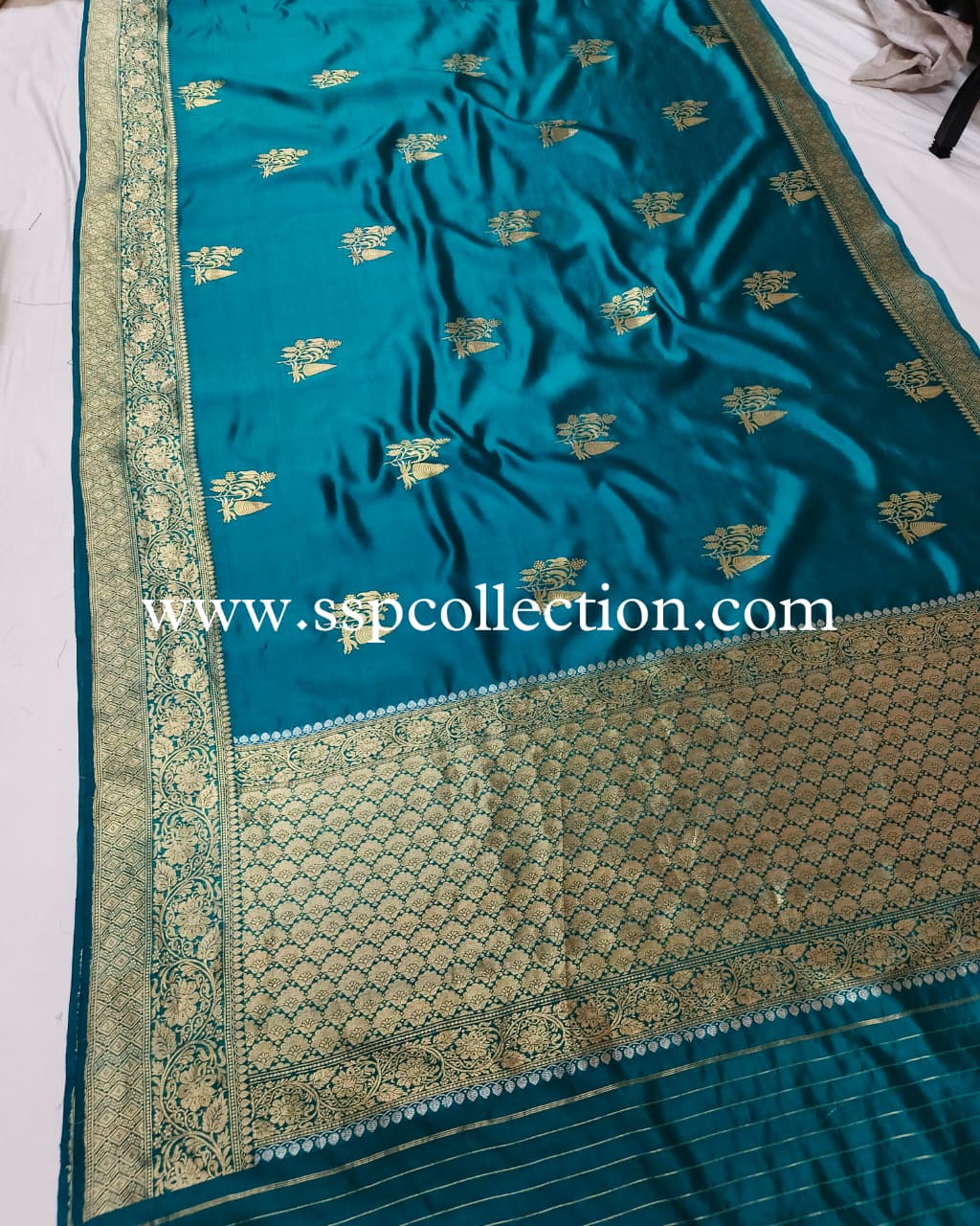 Teal-Blue Pure Mango Silk Banarasi Saree