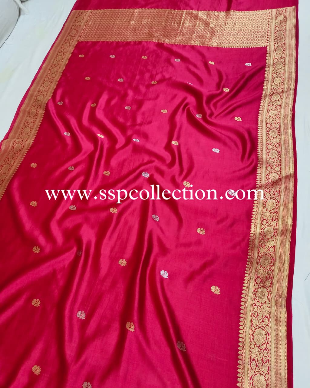 Reddish-Pink Pure Mango Silk Banarasi Saree