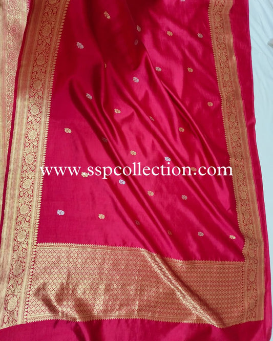 Reddish-Pink Pure Mango Silk Banarasi Saree