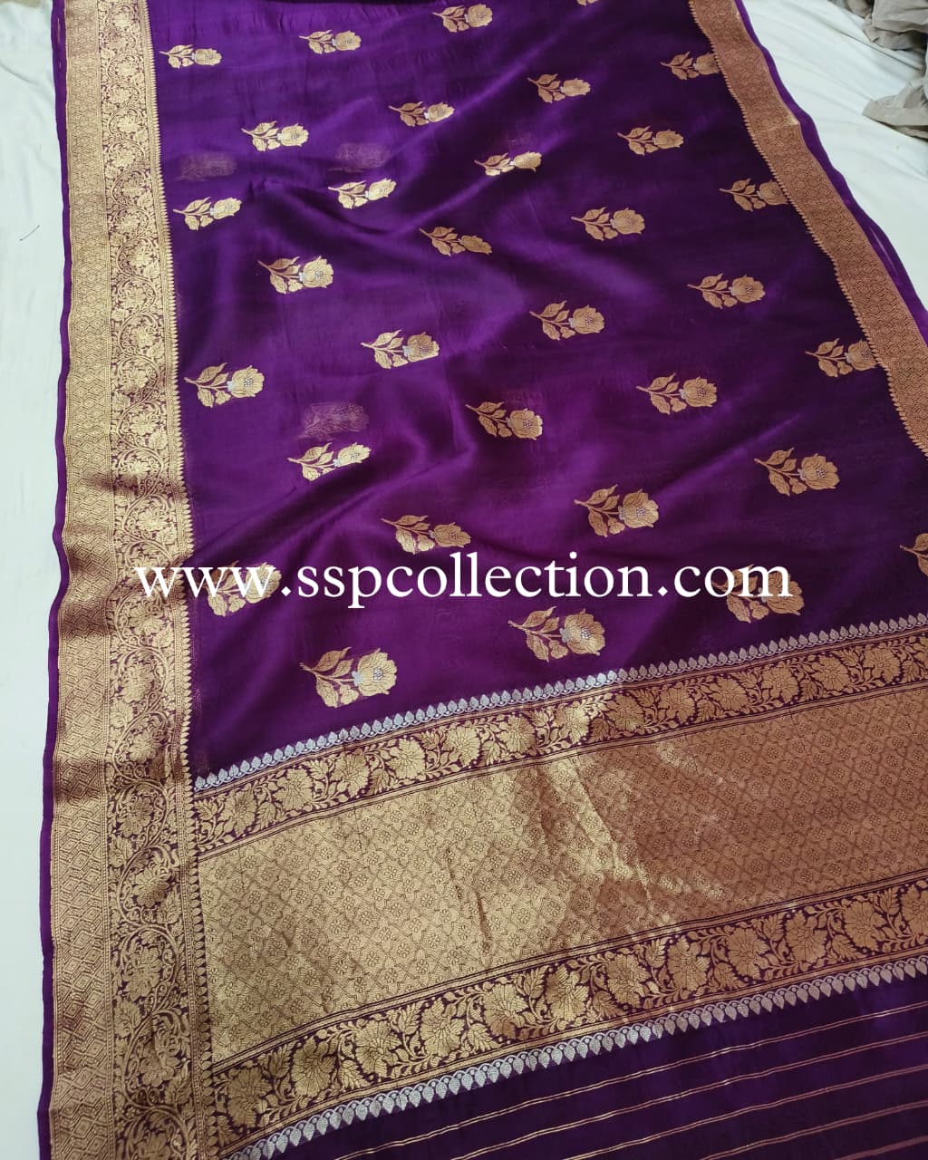 Purple Pure Kora Silk Banarasi Saree