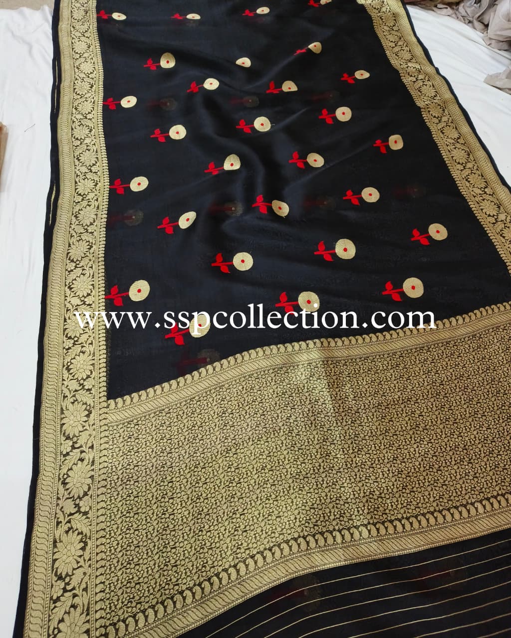 Black Pure Kora Silk Banarasi Saree