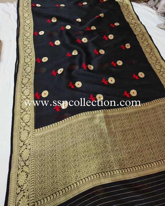 Black Pure Kora Silk Banarasi Saree