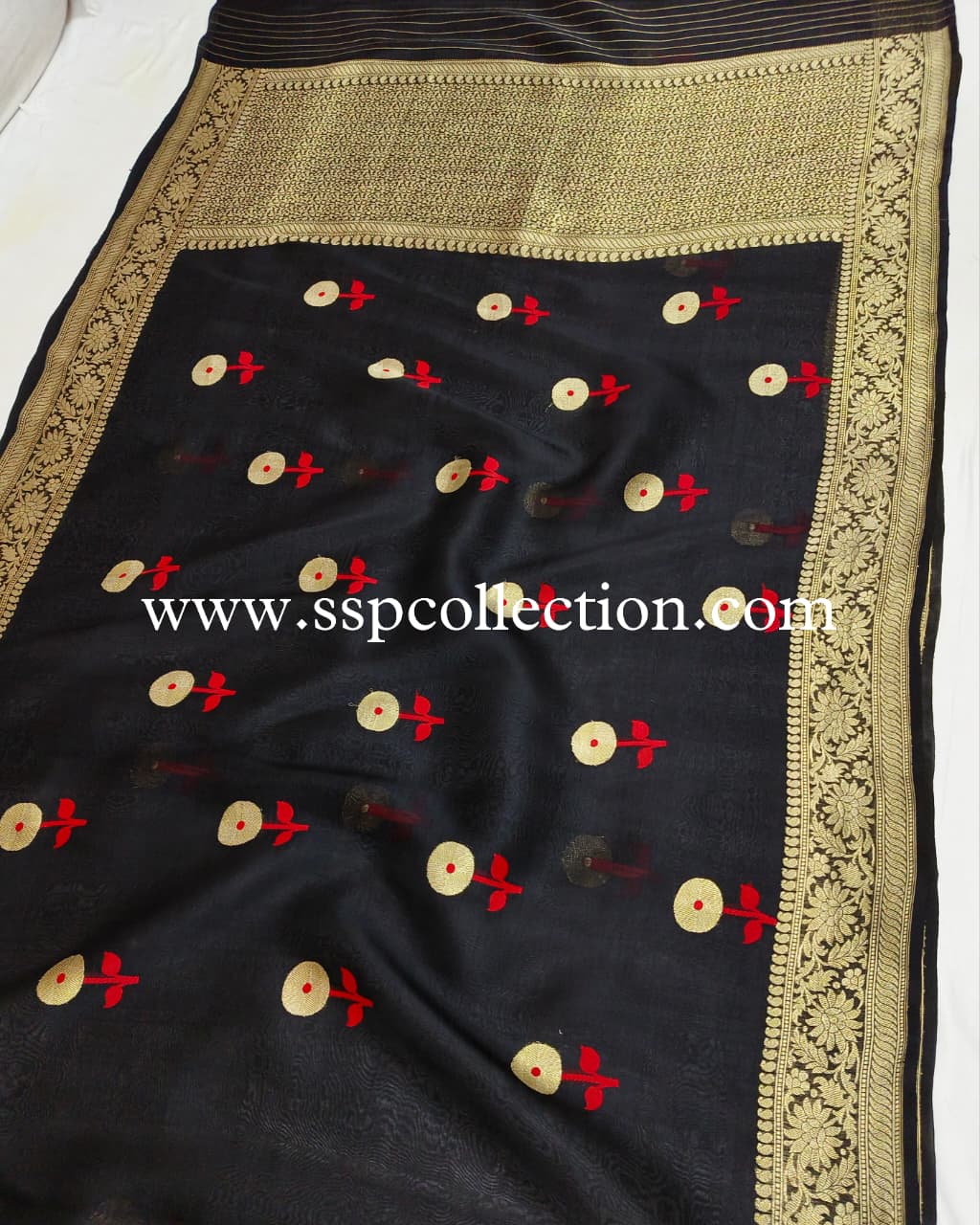 Black Pure Kora Silk Banarasi Saree