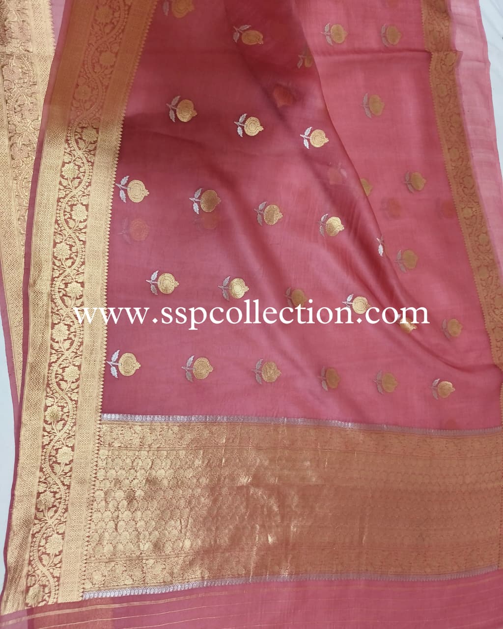 Rose-Pink Pure Kora Silk Banarasi Saree