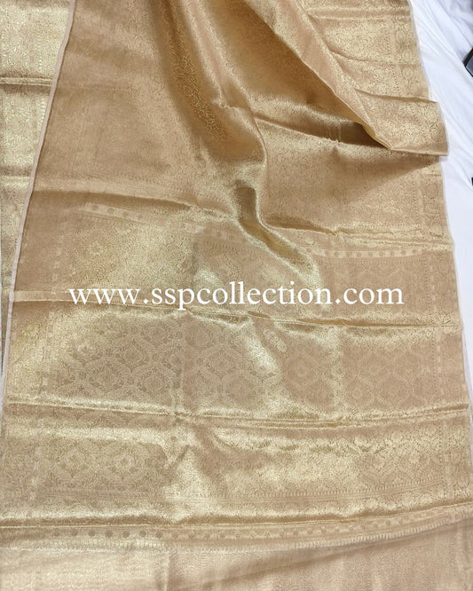 Golden Pure Molten Tissue Silk Brocade Banarasi Saree