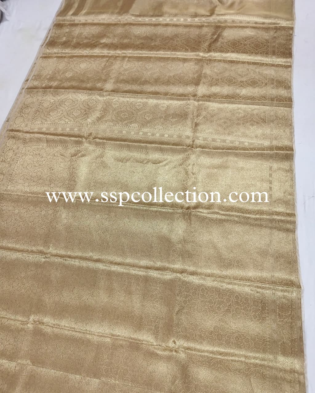 Golden Pure Molten Tissue Silk Brocade Banarasi Saree