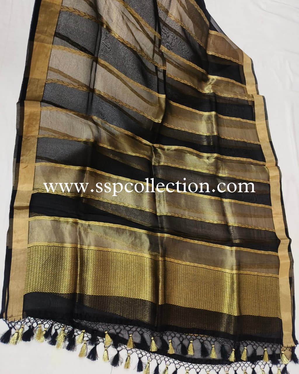 Black Pure Kora Tissue Silk Banarasi Dupatta