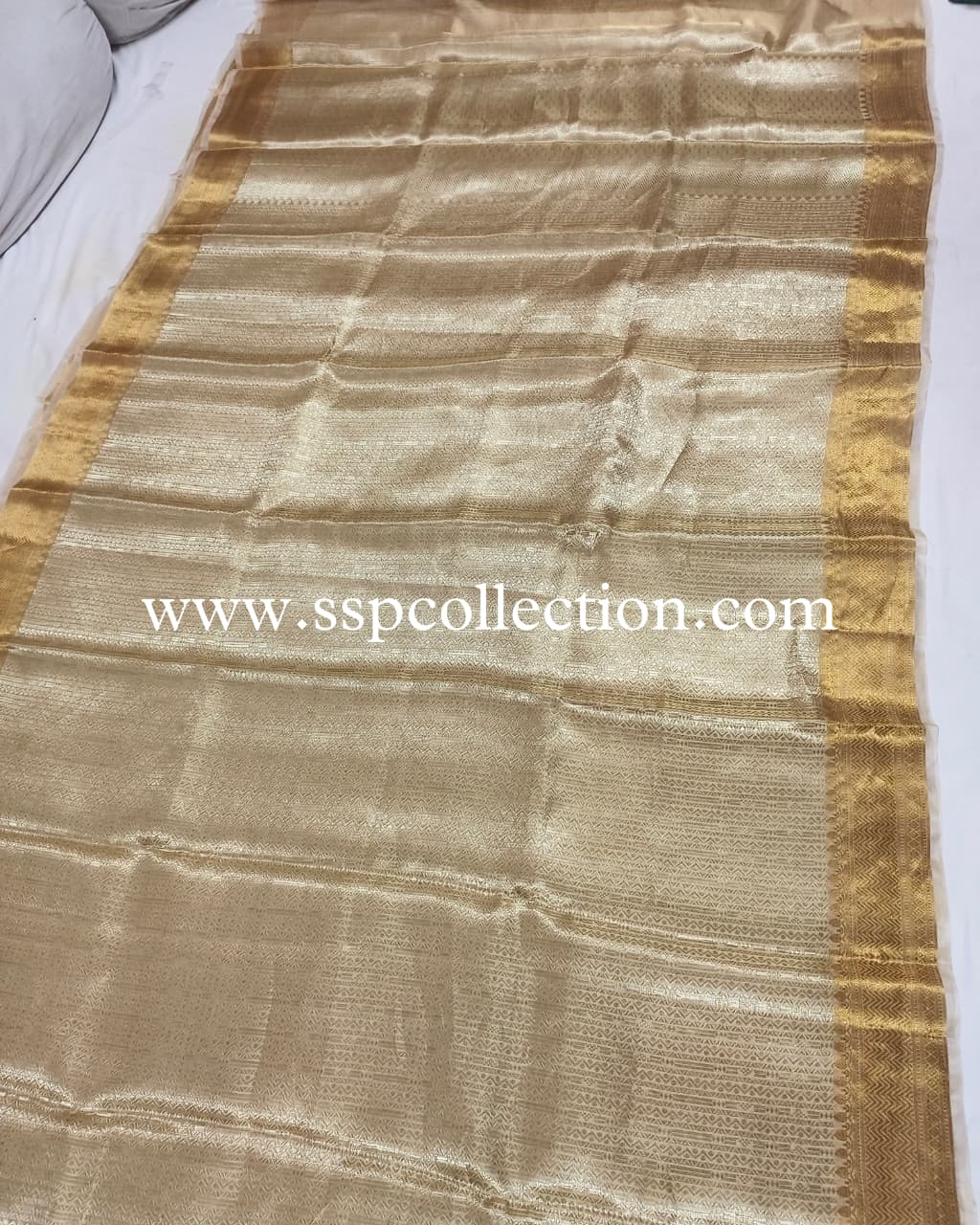Natural-Gold Pure Molten Tissue Silk Brocade Banarasi Saree