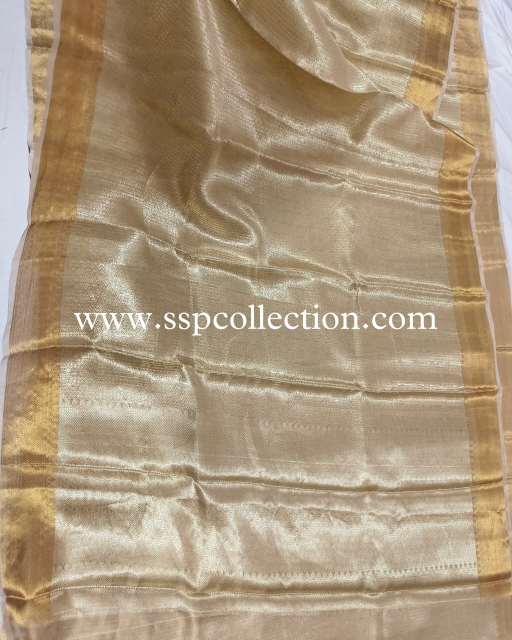Natural-Gold Pure Molten Tissue Silk Brocade Banarasi Saree