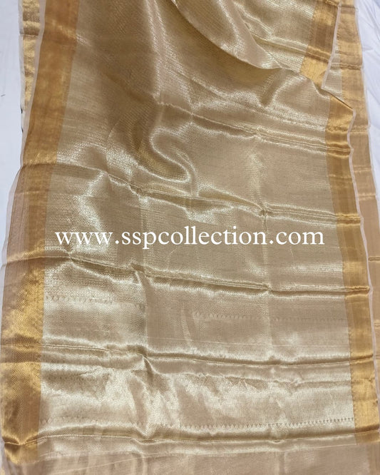 Natural-Gold Pure Molten Tissue Silk Brocade Banarasi Saree