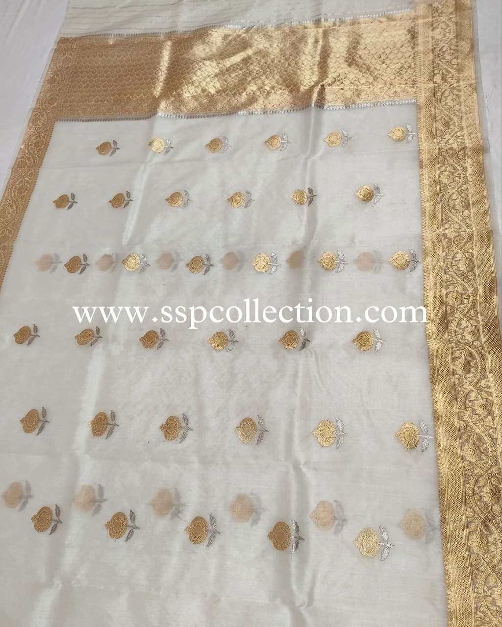 White Pure Kora Silk Banarasi Saree