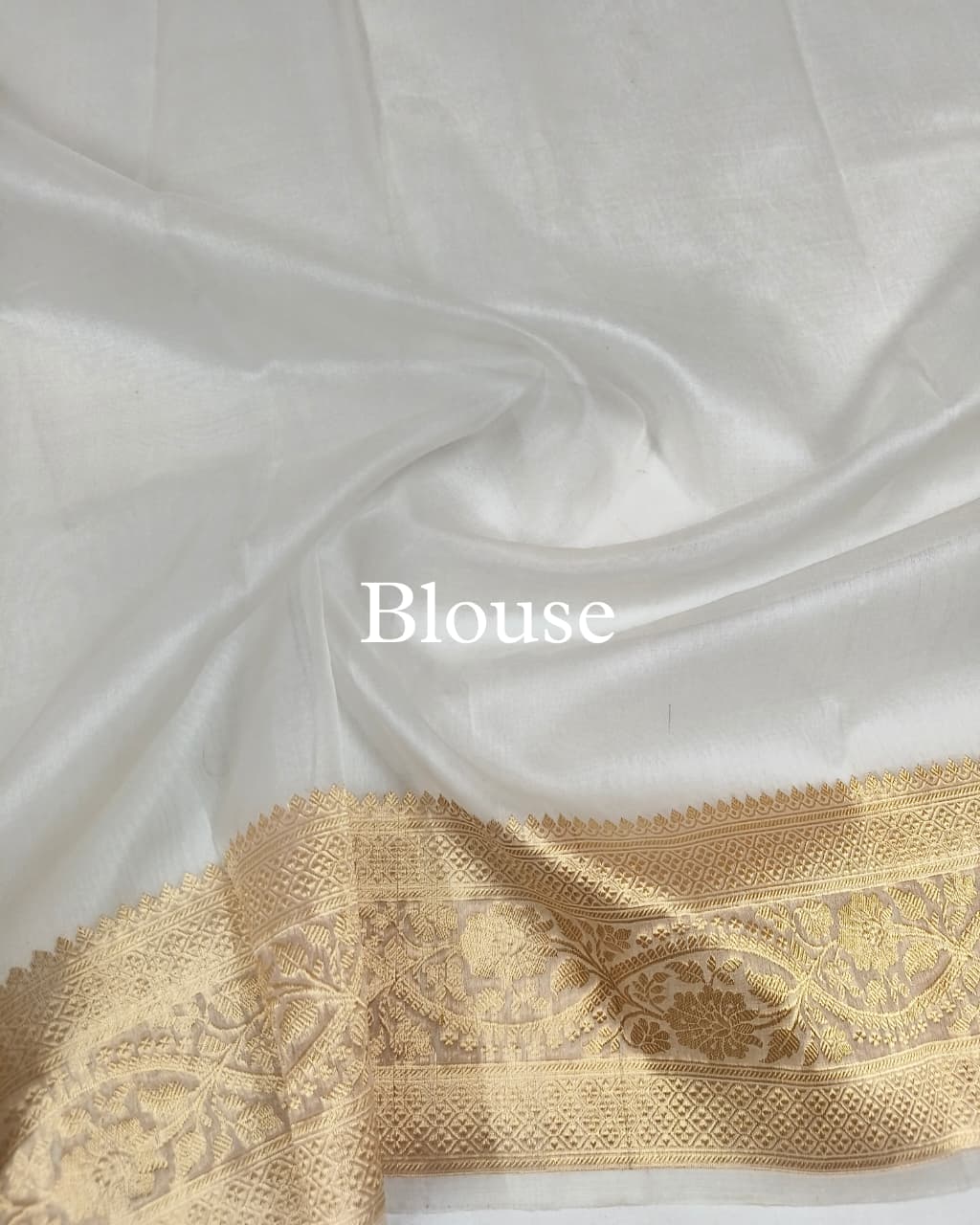 White Pure Kora Silk Banarasi Saree