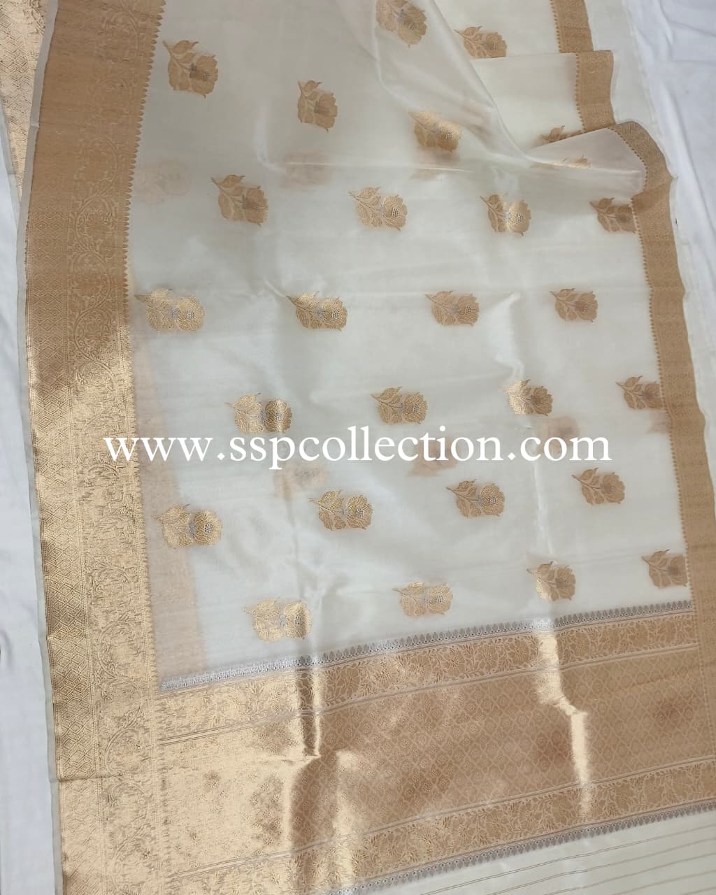 White Pure Kora Silk Banarasi Saree