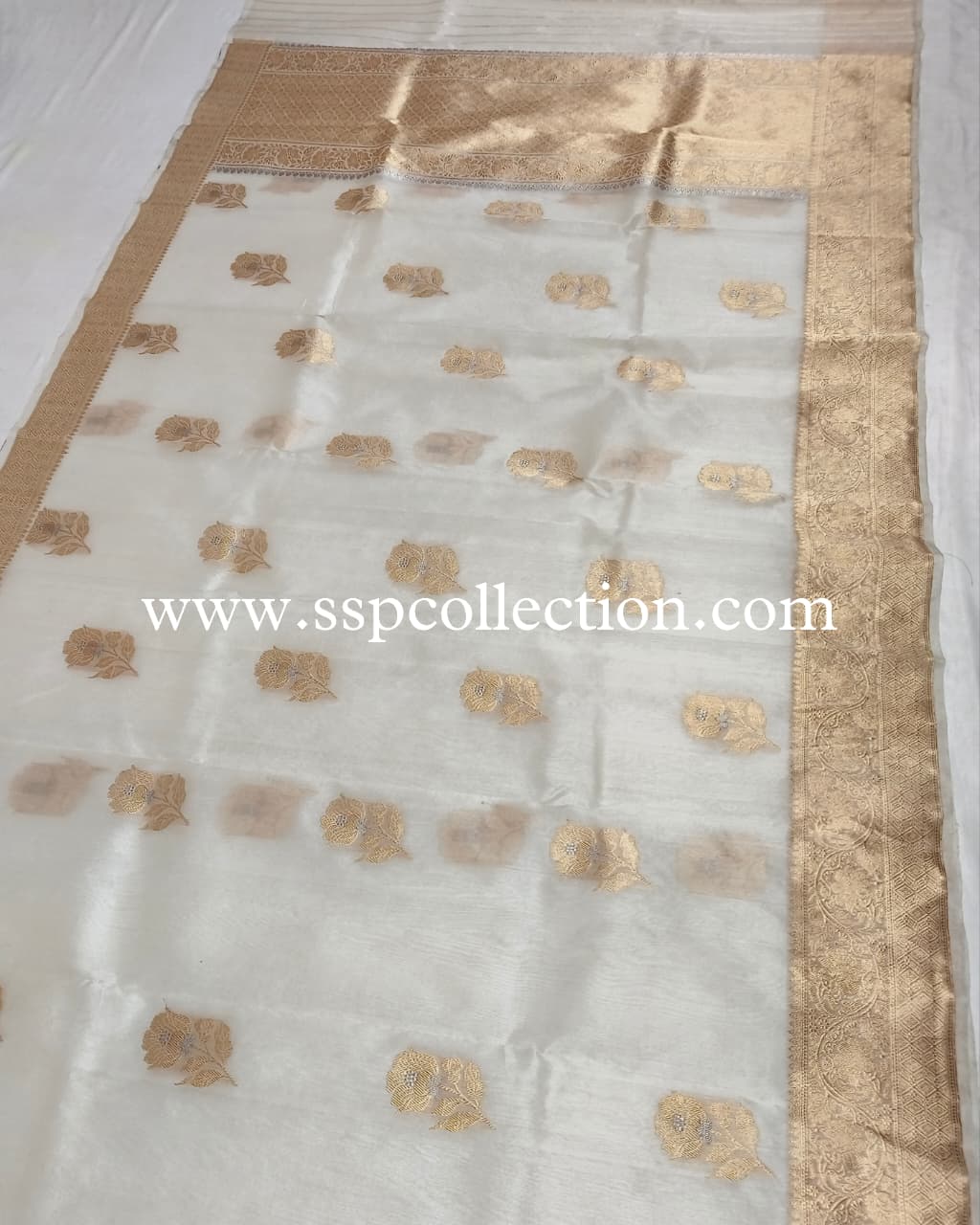 White Pure Kora Silk Banarasi Saree