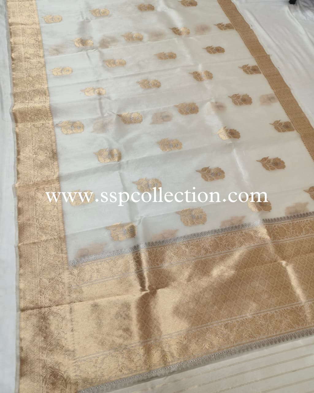 White Pure Kora Silk Banarasi Saree