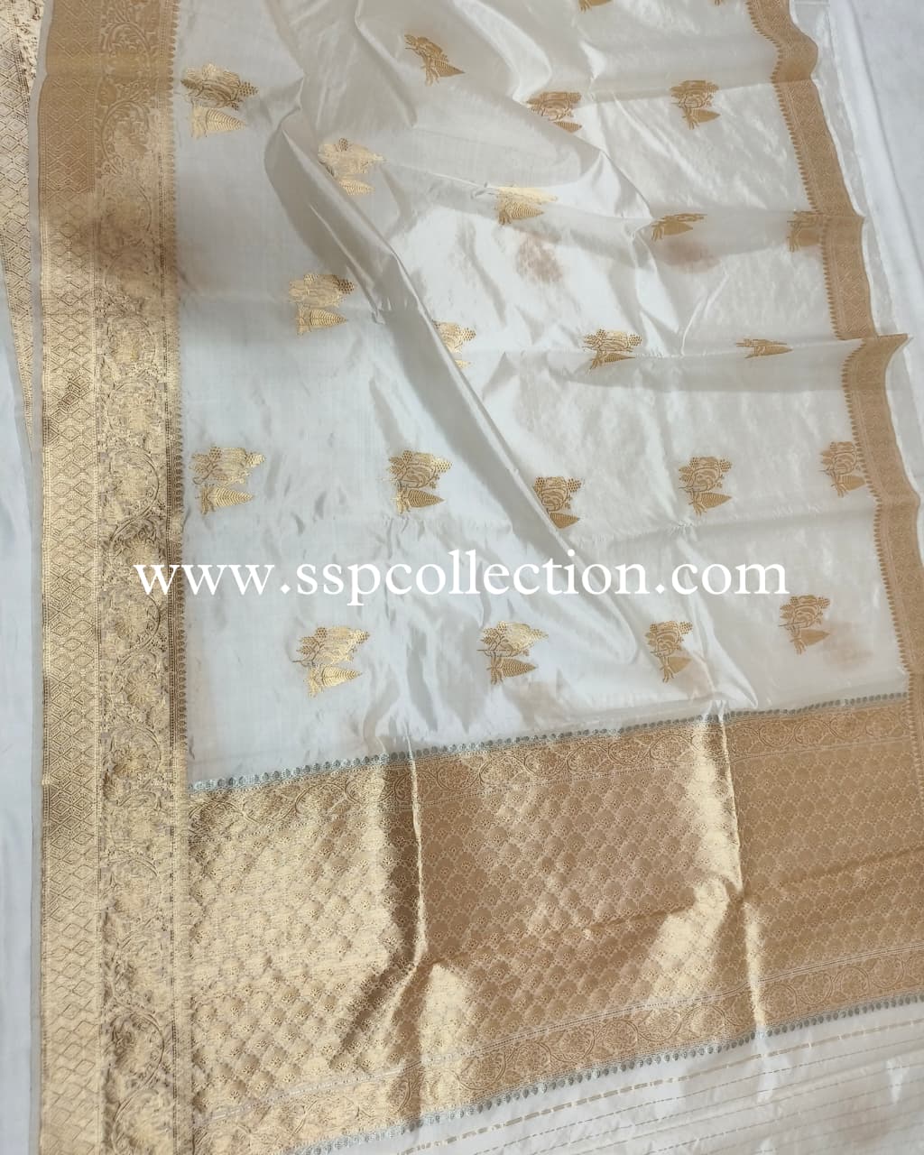 White Pure Mango Silk Banarasi Saree