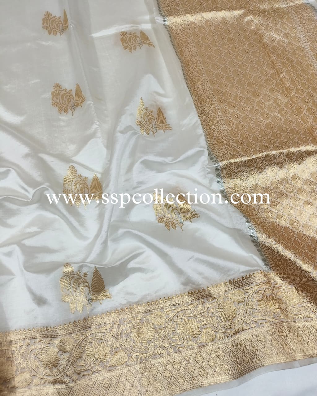 White Pure Mango Silk Banarasi Saree