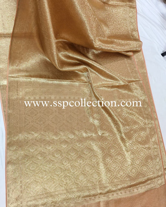 Peach Pure Molten Tissue Silk Brocade Banarasi Saree