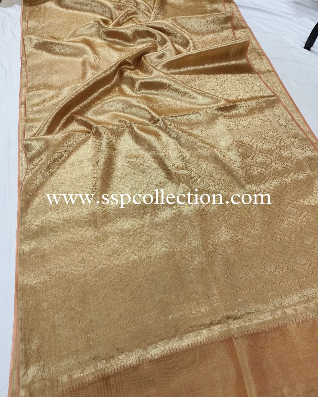 Peach Pure Molten Tissue Silk Brocade Banarasi Saree