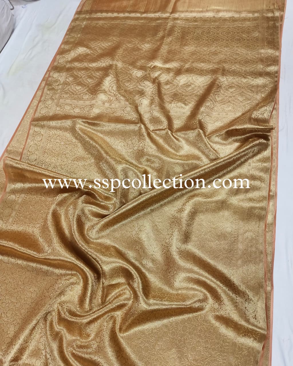 Peach Pure Molten Tissue Silk Brocade Banarasi Saree