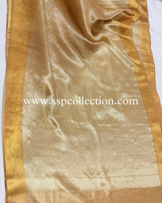 Beige-Gold Pure Molten Tissue Silk Brocade Banarasi Saree