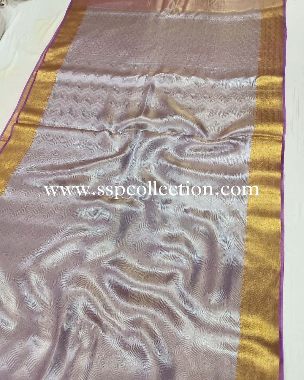 Lavender Pure Molten Tissue Silk Brocade Banarasi Saree